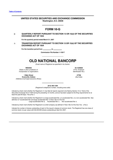 Miniature Old National Bank
 10-Q Rapport trimestriel  