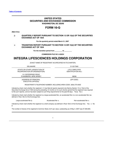 Miniature Integra LifeSciences 10-Q Rapport trimestriel  