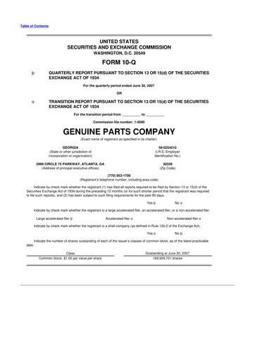 Thumbnail Genuine Parts Company
 10-Q Quarterly Report FY 
