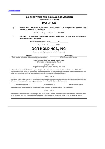 Miniature QCR Holdings
 10-Q Rapport trimestriel  