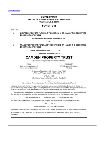Thumbnail Camden Property Trust
 10-Q Quarterly Report FY 