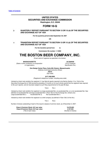 Vorschaubild Boston Beer Company 10-Q Quartalsbericht  