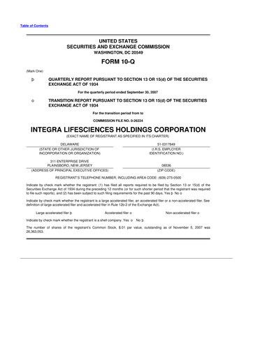 Miniature Integra LifeSciences 10-Q Rapport trimestriel  