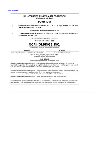 Miniature QCR Holdings
 10-Q Rapport trimestriel  