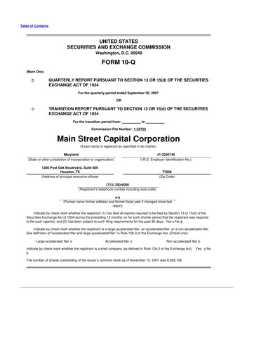 Thumbnail Main Street Capital
 10-Q Quarterly Report FY 