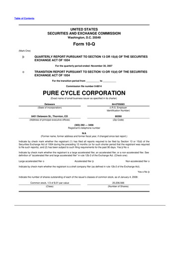 Thumbnail Pure Cycle (water) 10-Q Quarterly Report FY 