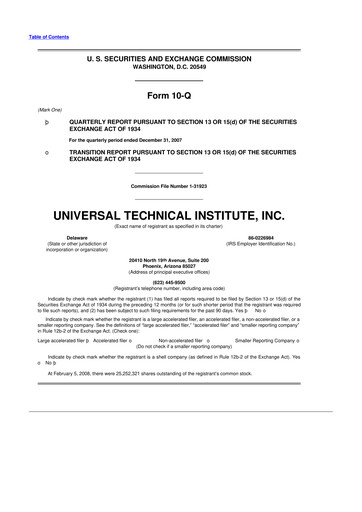 Thumbnail Universal Technical Institute 10-Q Quarterly Report FY 