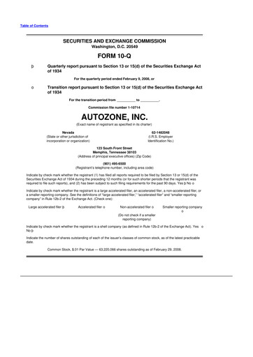 Thumbnail AutoZone 10-Q Quarterly Report FY 