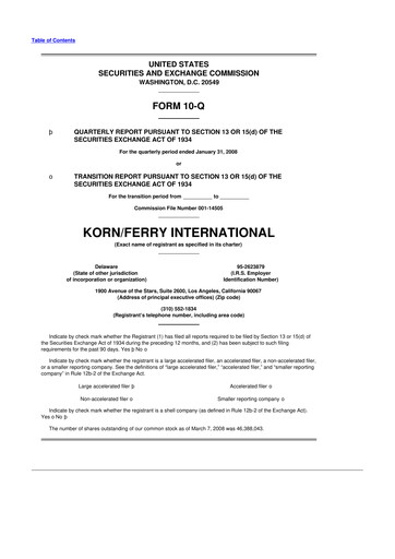 Miniature Korn Ferry
 10-Q Rapport trimestriel  