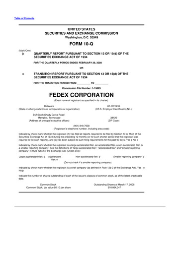 Thumbnail FedEx 10-Q Quarterly Report FY 