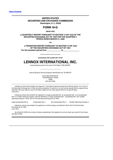 Thumbnail Lennox 10-Q Quarterly Report FY 