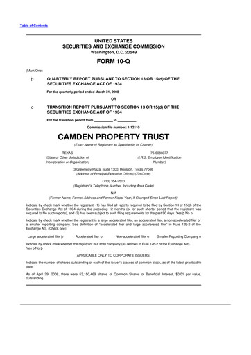 Thumbnail Camden Property Trust
 10-Q Quarterly Report FY 