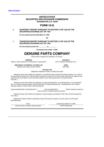 Thumbnail Genuine Parts Company
 10-Q Quarterly Report FY 