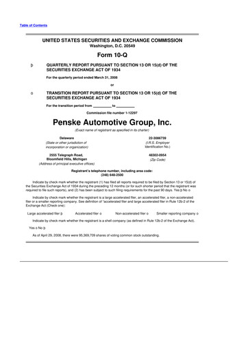 Thumbnail Penske Automotive Group 10-Q Quarterly Report FY 