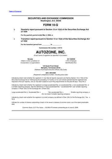 Thumbnail AutoZone 10-Q Quarterly Report FY 