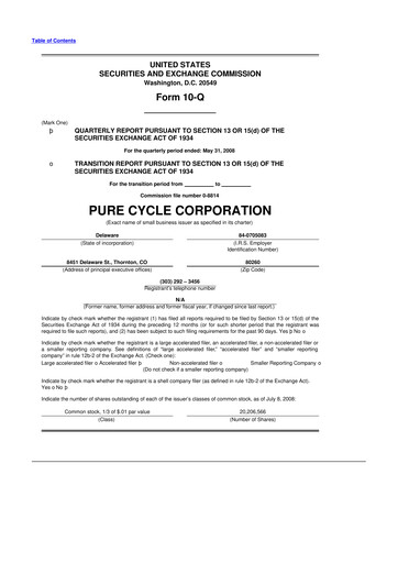 Thumbnail Pure Cycle (water) 10-Q Quarterly Report FY 