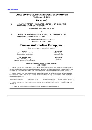 Thumbnail Penske Automotive Group 10-Q Quarterly Report FY 