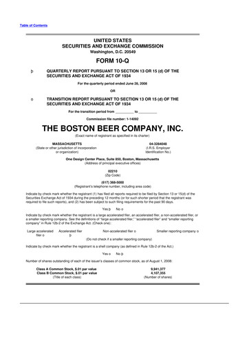 Vorschaubild Boston Beer Company 10-Q Quartalsbericht  