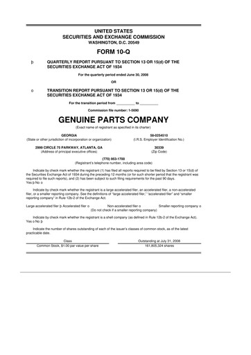 Thumbnail Genuine Parts Company
 10-Q Quarterly Report FY 