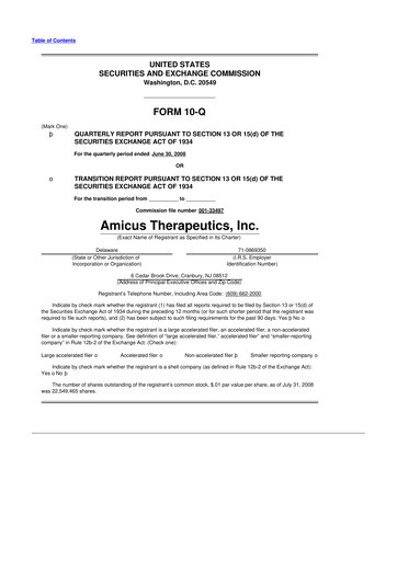 Thumbnail Amicus Therapeutics
 10-Q Quarterly Report FY 