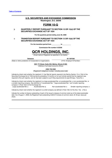 Miniature QCR Holdings
 10-Q Rapport trimestriel  