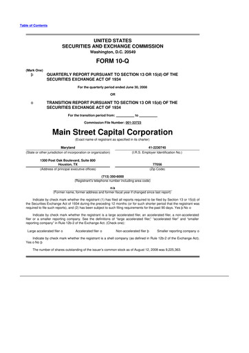 Thumbnail Main Street Capital
 10-Q Quarterly Report FY 