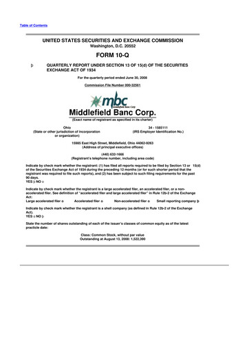 Thumbnail Middlefield Banc
 10-Q Quarterly Report FY 