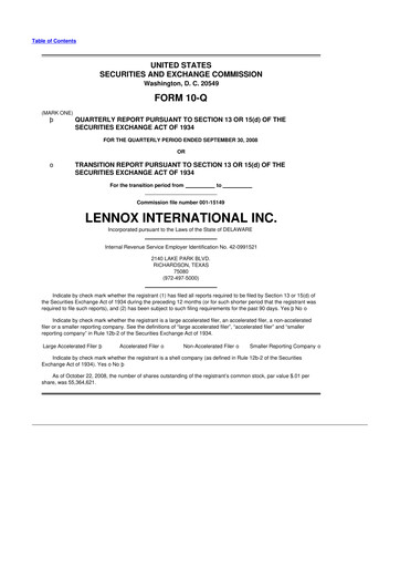 Thumbnail Lennox 10-Q Quarterly Report FY 
