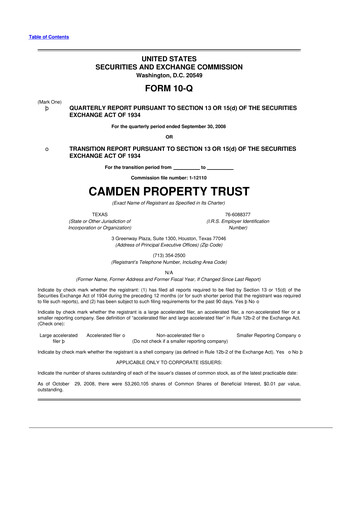 Thumbnail Camden Property Trust
 10-Q Quarterly Report FY 