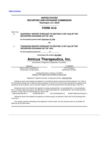 Thumbnail Amicus Therapeutics
 10-Q Quarterly Report FY 
