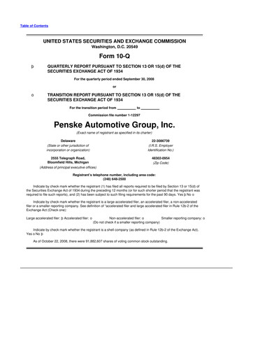 Thumbnail Penske Automotive Group 10-Q Quarterly Report FY 