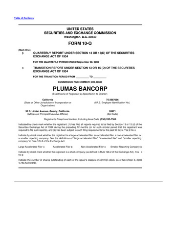 Miniature Plumas Bancorp 10-Q Rapport trimestriel  