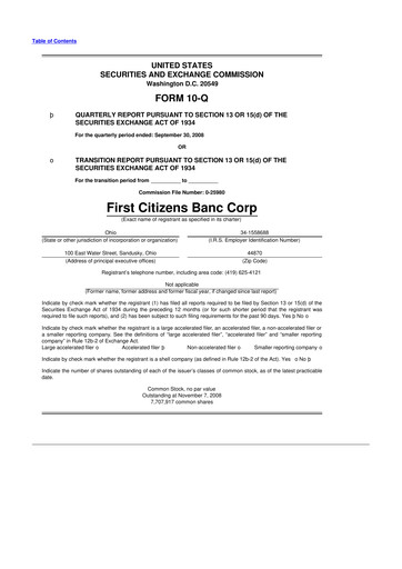 Thumbnail Civista Bancshares
 10-Q Quarterly Report FY 