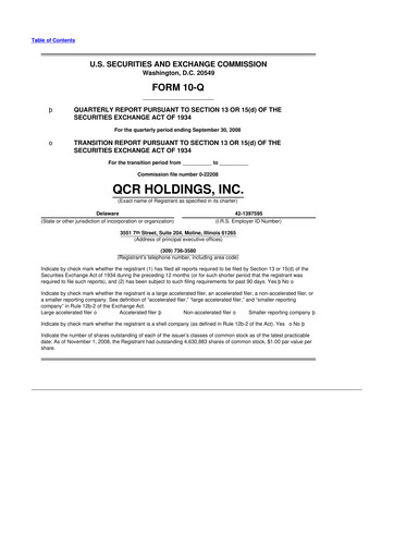 Miniature QCR Holdings
 10-Q Rapport trimestriel  