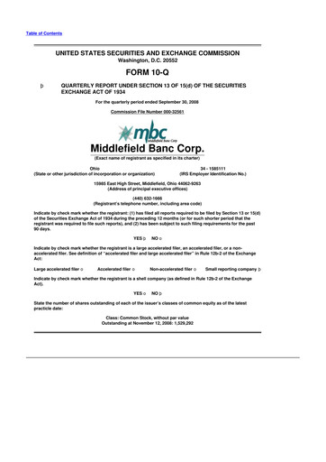 Thumbnail Middlefield Banc
 10-Q Quarterly Report FY 