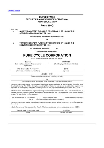 Thumbnail Pure Cycle (water) 10-Q Quarterly Report FY 