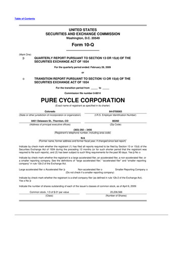 Thumbnail Pure Cycle (water) 10-Q Quarterly Report FY 