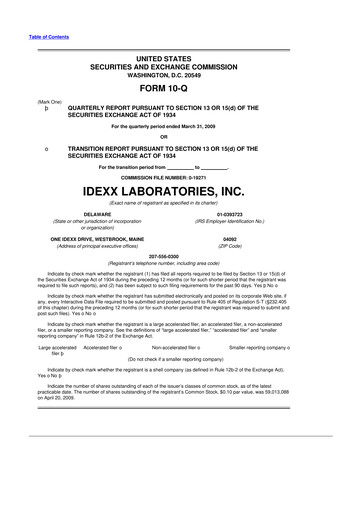 Thumbnail IDEXX Laboratories 10-Q Quarterly Report FY 