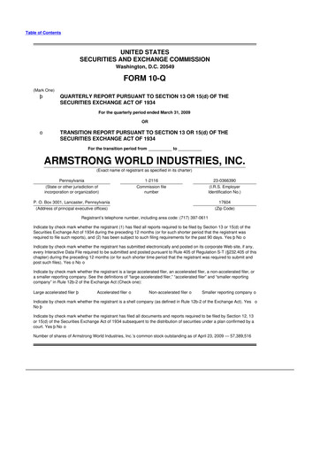 Thumbnail Armstrong World Industries
 10-Q Quarterly Report FY 