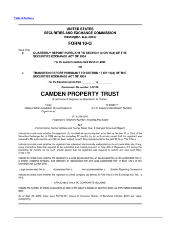 Thumbnail Camden Property Trust
 10-Q Quarterly Report FY 