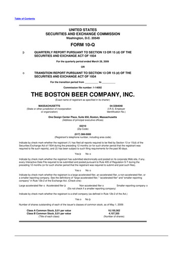 Vorschaubild Boston Beer Company 10-Q Quartalsbericht  