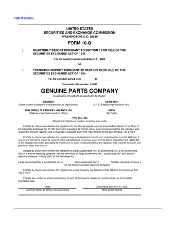 Thumbnail Genuine Parts Company
 10-Q Quarterly Report FY 