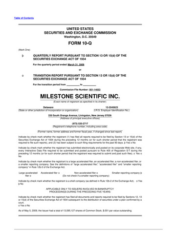 Vorschaubild Milestone Scientific 10-Q Quartalsbericht  