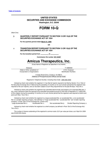 Thumbnail Amicus Therapeutics
 10-Q Quarterly Report FY 