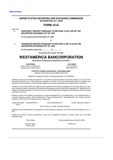 Vorschaubild Westamerica Bancorporation
 10-Q Quartalsbericht  