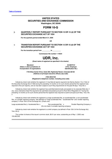 Thumbnail UDR Apartments 10-Q Quarterly Report FY 