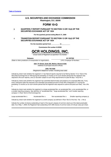 Miniature QCR Holdings
 10-Q Rapport trimestriel  