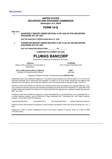 Miniature Plumas Bancorp 10-Q Rapport trimestriel  