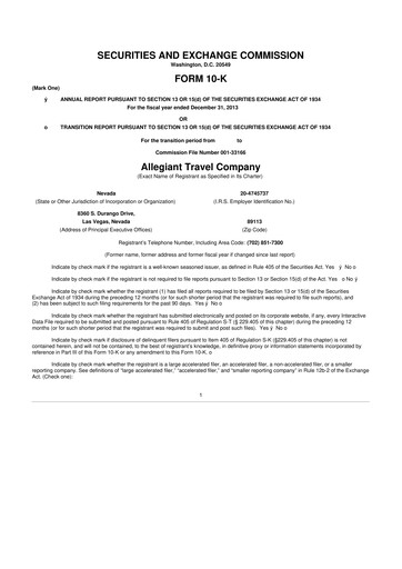 Miniature Allegiant Travel Company 10-K Rapport annuel 2013