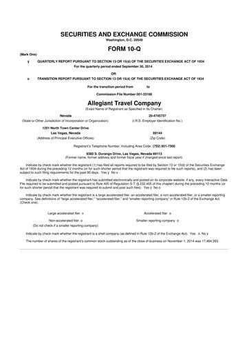 Thumbnail Allegiant Travel Company 10-Q Quarterly Report FY2014 